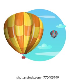 Hot air balloons in the sky. Vector illustration. Design element for flyers, posters, brochures, web banner