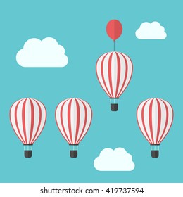 Hot air balloons in sky,on of them winning with additional balloon. EPS 8 vector illustration, no transparency