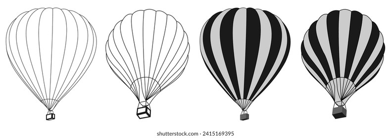 hot air balloons vector set. flat design vector illustration isolated on white background.