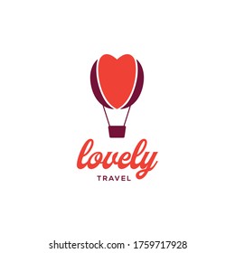 Hot Air Baloon Travel Logo With Love Symbol Template On White Background