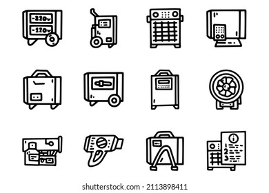 Juego de iconos simples de la línea vector del cañón de aire caliente
