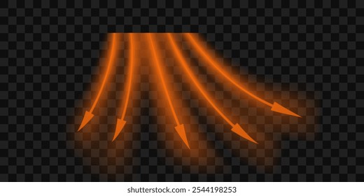 Fluxo de ar quente do ar condicionado. Propagação de ondas de calor com direção. Ilustração de vetor 3d realista isolado no fundo transparente.