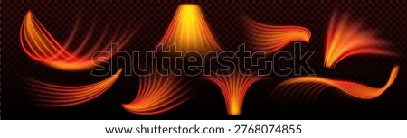 Hot air flow with dynamic red and orange heat waves, realistic wing effect isolated on transparent background. Warm energetic stream with glowing curved lines and motion blur