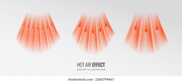 Hot air flow effect icon on transparent background. Warm air element for heater. Gradient curve line - vector illustration.