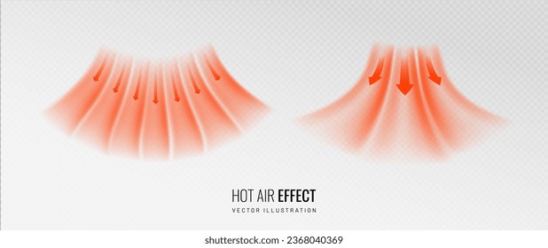Hot air flow effect icon on transparent background. Warm air element for heater. Gradient curve line - vector illustration.