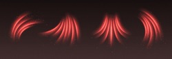 Hot Air Flow Effect, Warm Heating Wind. Red Light Trails With Sparkles. Glowing Motion Effect. Abstract Luminescent Curves. Vector Decoration.