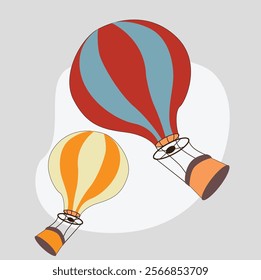 Hot air red balloon vector illustration.Hot air balloon yellow stripe