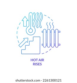 Hot air rises blue gradient concept icon. Living upstairs during winter. Stay warm. Home climate abstract idea thin line illustration. Isolated outline drawing. Myriad Pro-Bold font used