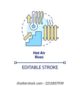 Hot air rises concept icon. Home climate effect. Winter warming advice abstract idea thin line illustration. Isolated outline drawing. Editable stroke. Arial, Myriad Pro-Bold fonts used