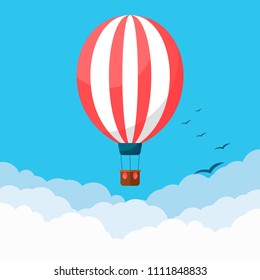 Hot air in the sky. Clouds. Balloon. He is flying. For your design.  An object. Icon.