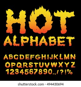 Hot Alphabet. Flame Font. Fiery Letters. Burning ABC. Fire Typography. Blaze Lettring
