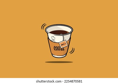 Hot Americano Coffee or tea on yellow background