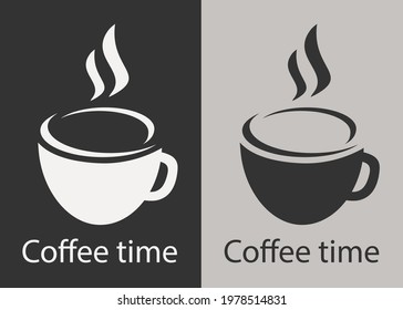 Hot and aromatic coffee logo on a dark background.