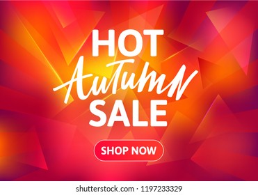 Hot Autumn Sale Brochure Design. Hand Drawn Text on Red Burning Background. Vector Poster for Special Offers.