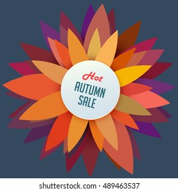 hot autumn sale label with colorful paper cutted petals