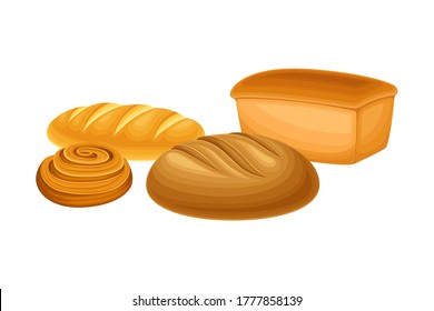 Hot Baked Loaf of Aromatic Bread with Crispy Crust Vector Illustration