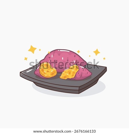 Hot baked sweet potato on a plate, Illustration