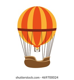 hot balloon air stripes fire travel basket sky yellow orange vector  isolated illustration