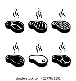 hot barbecue steak icon vector set. isolated on white background