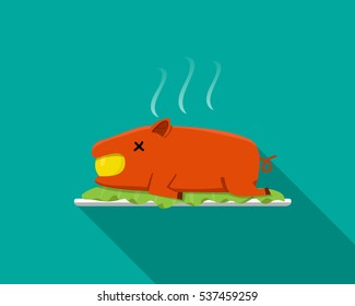 Hot Barbecue suckling pig in flat style, side view