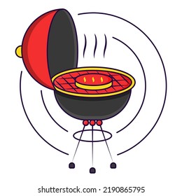 Hot Barbeque Kettle Red And Yellow Illustration Against Circular Background.