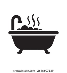 Hot bath icon with bathtub bubbles and steam for spa relaxation personal hygiene and wellness treatment in a modern home bathroom setting vector solid glyph icon