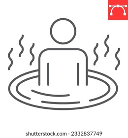 Hot bath line icon, SPA and relax, relaxation in the bathtub vector icon, vector graphics, editable stroke outline sign, eps 10.