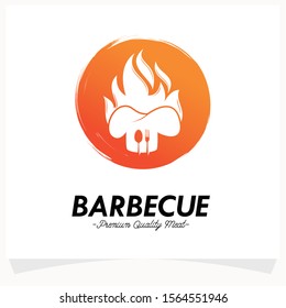 Hot BBQ Steak Grill House Logo Design Template