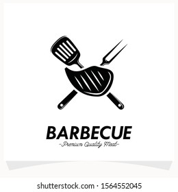 Hot BBQ Steak Grill House Logo Design Template