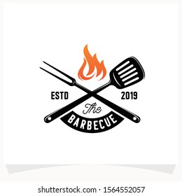 Hot BBQ Steak Grill House Logo Design Template