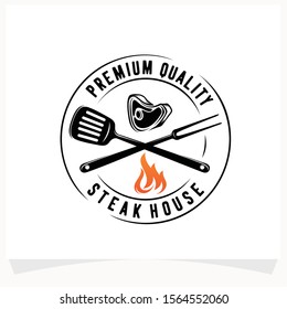 Hot BBQ Steak Grill House Logo Design Template