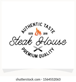 Hot BBQ Steak Grill House Logo Design Template