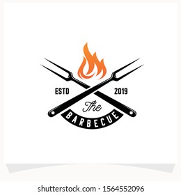 Hot BBQ Steak Grill House Logo Design Template