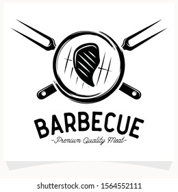 Hot BBQ Steak Grill House Logo Design Template