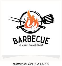 Hot BBQ Steak Grill House Logo Design Template