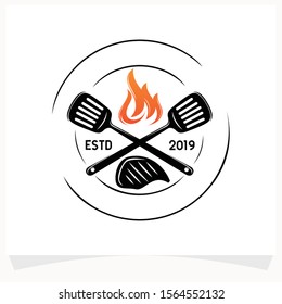 Hot BBQ Steak Grill House Logo Design Template