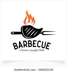 Hot BBQ Steak Grill House Logo Design Template