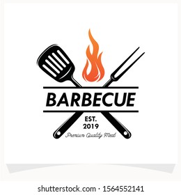 Hot BBQ Steak Grill House Logo Design Template