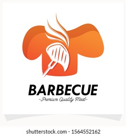 Hot BBQ Steak Grill House Logo Design Template