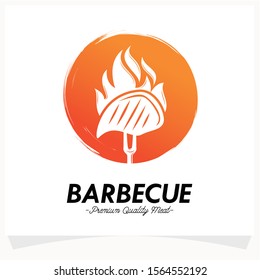 Hot BBQ Steak Grill House Logo Design Template