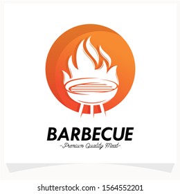 Hot BBQ Steak Grill House Logo Design Template