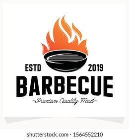 Hot BBQ Steak Grill House Logo Design Template