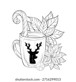 Hot Beverage With Candy Cane and Festive Leaves in Winter Style for Cozy Gatherings Comfortable Times and Seasonal Celebrations