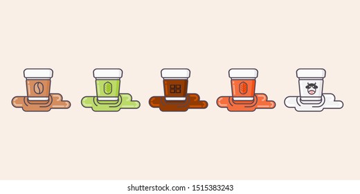 Hot beverage in cup outline design vector illustration, consist of coffee, green tea chocolate, Thai tea and milk.
