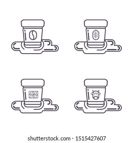 Hot beverage in cup outline design vector illustration, consist of coffee, tea, chocolate and milk.