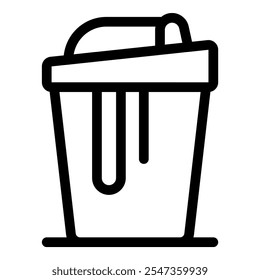 Hot beverage dripping from disposable paper cup, simple black and white line art icon