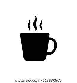 Hot Beverage in Mug with Steam Icon - Black Filled Design