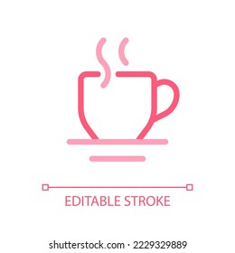 Hot beverage pixel perfect color linear ui icon. Morning tea. Coffee break. Calming and refreshing drink. GUI, UX design. Outline isolated user interface pictogram. Editable stroke. Arial font used