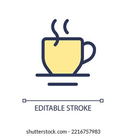 Hot beverage pixel perfect RGB color ui icon. Morning tea. Calming drink. Simple filled line element. GUI, UX design for mobile app. Vector isolated pictogram. Editable stroke. Arial font used