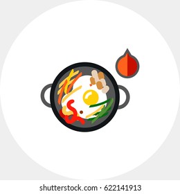 Hot bibimbap in cooking pan icon